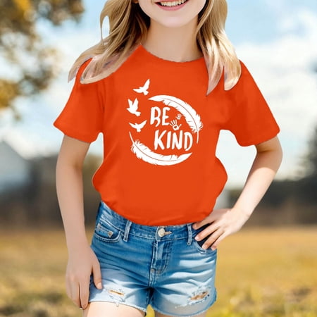 BUWTTER Cute Shirts for Girls Graphic Short Sleeve Tee with Positive Message Inspirational Kids Youth Children Casual Top Orange Shirt Size 12-13 Y