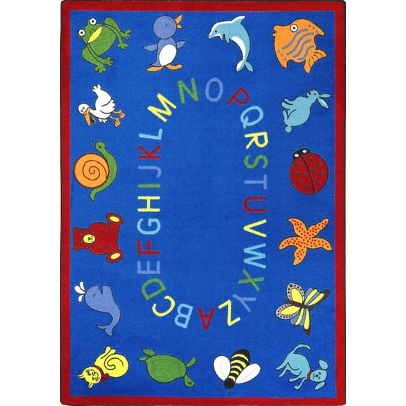 Joy Carpets Kid Essentials ABC Animals 7'8" x 10'9" Area Rug in Color Blue