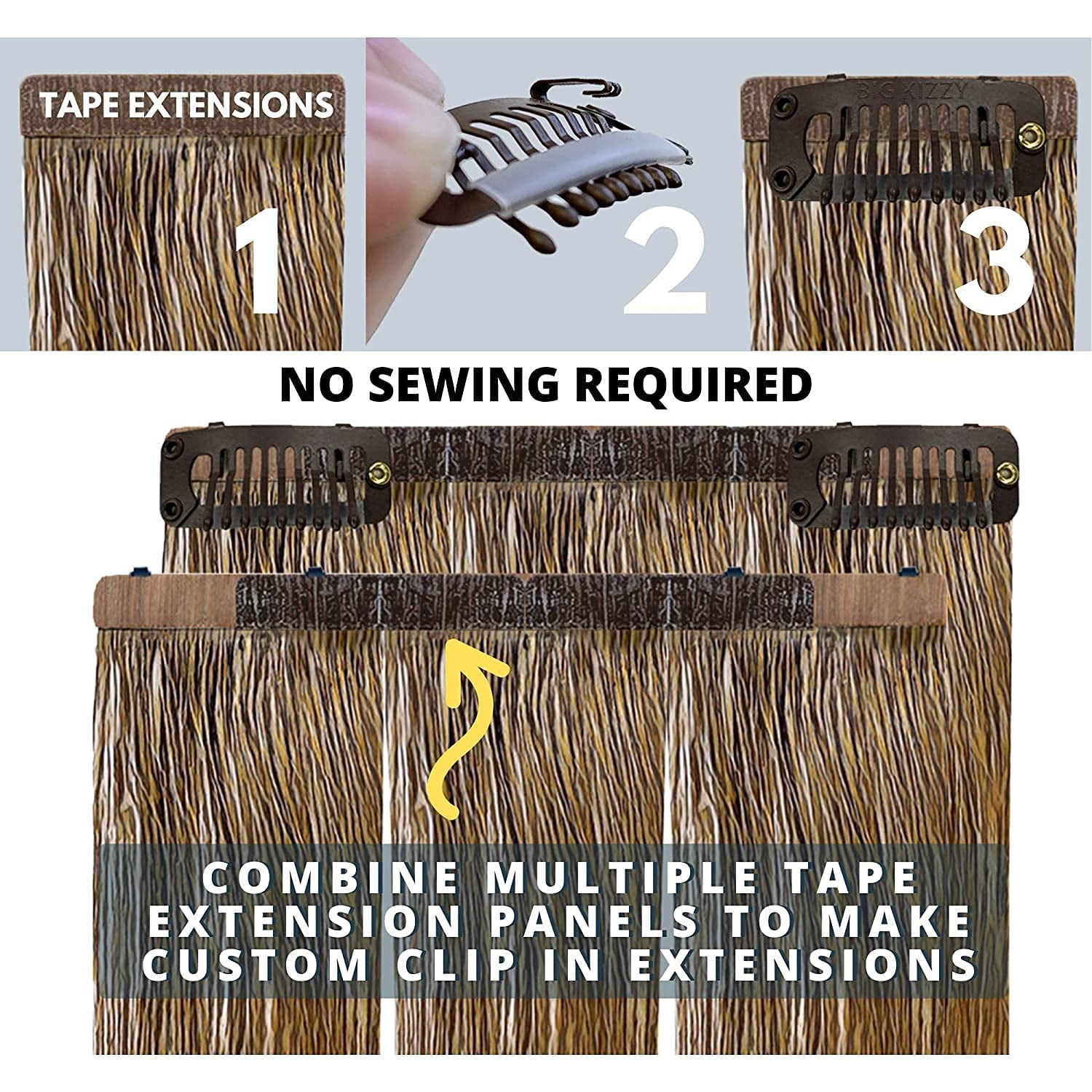 DIY Clip In Hair Extensions Kit - Convert Tape In Human Hair Extensions into Custom Clip in Set - Snap Clips, No Sewing Required - Kizzy Clips (Blonde) by Big Kizzy