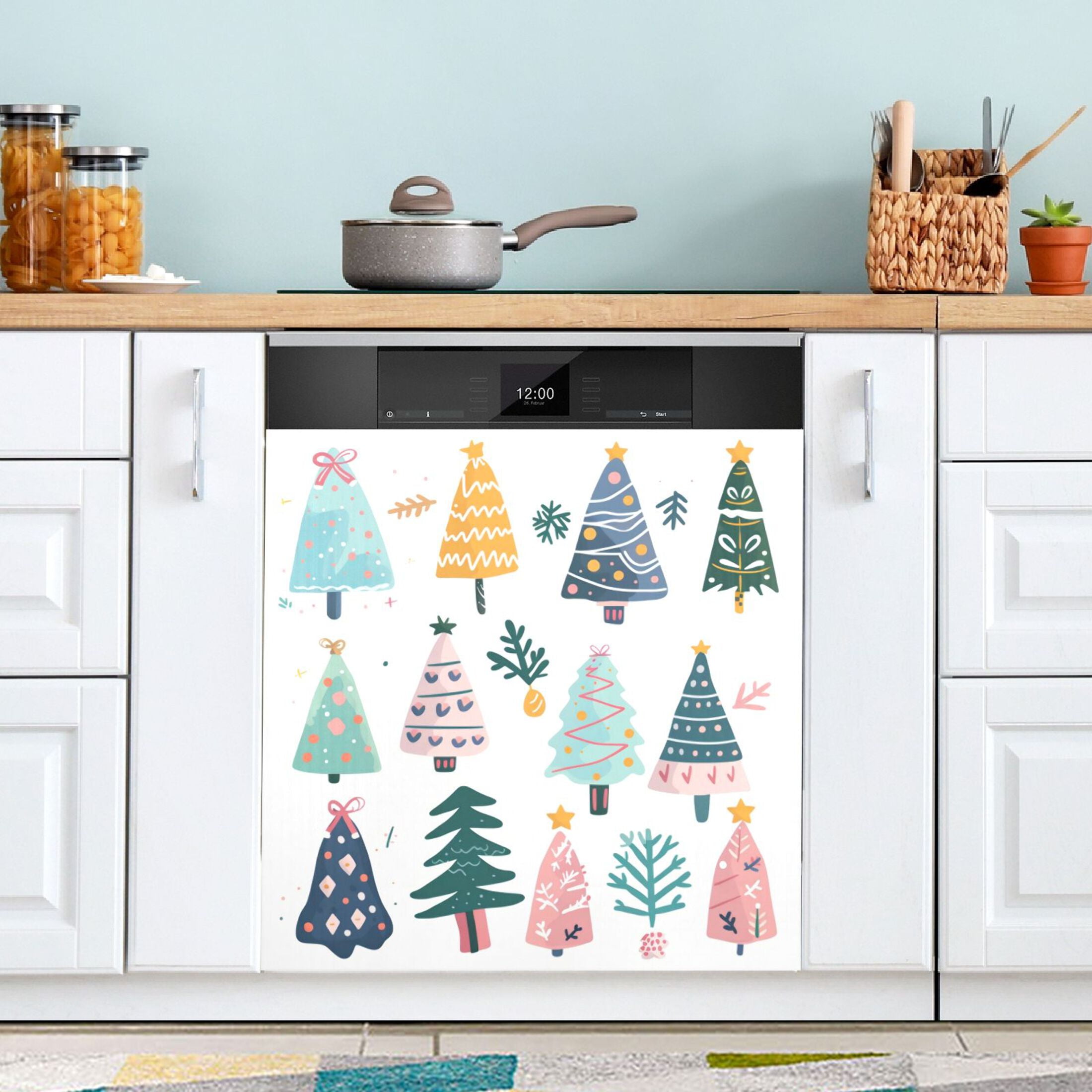 Dishwasher Magnetic Sticker 23x26 Inch Refrigerator Magnetic Sticker Washing Machine Magnetic Sticker Kitchen Panel Magnetic Sticker Home Decor Colorful Christmas Tree