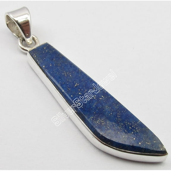 SilverStarJewel .925 Sterling Silver Fancy Lapis Lazuli Flat Gemstone Astonishing Pendant 1.7"