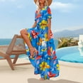 thumbnail image 5 of Taqqpue Women's Summer Plus Size Boho Floral Dress Crew Neck Short Sleeve Long Maxi Dresses Casual Beach Vacation Sundress Elastic Waist Tiered Ruffle Hem A Line Cake Dresses, 5 of 7