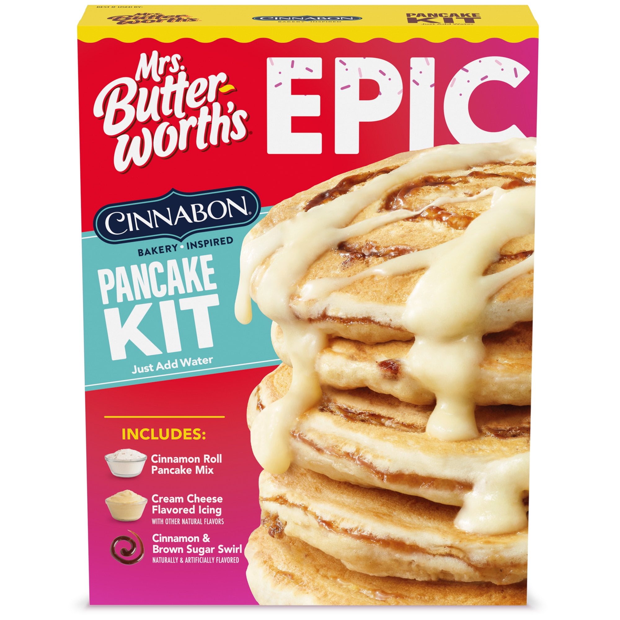 (2 pack) Mrs. Butterworth's Epic Cinnabon Bakery inspired Pancake Kit, 16 oz