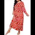 thumbnail image 1 of Camisón de Larga para Mujer, Estampado, Camiseta, Vestido de Dormir Alce - Rojo XXXL, 1 of 6