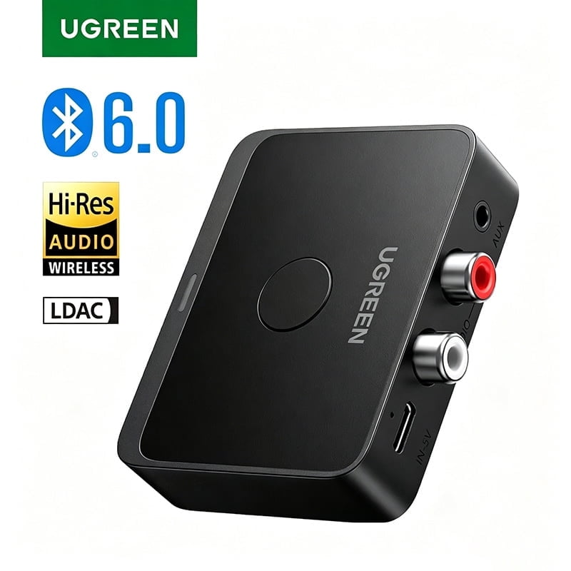 UGREEN Bluetooth 6.0 Audio Receiver, LDAC AAC Hi-Res Hi-Fi Wireless Adapter with 3.5mm AUX & Dual RCA, 15-Hour Battery for Car Stereo, Home Speakers, PC