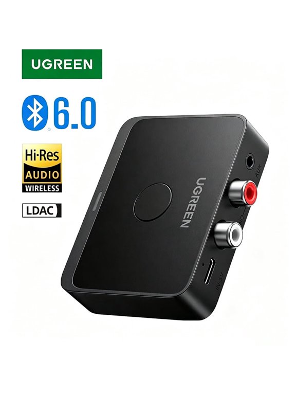 UGREEN Bluetooth 6.0 Audio Receiver, LDAC AAC Hi-Res Hi-Fi Wireless Adapter with 3.5mm AUX & Dual RCA, 15-Hour Battery for Car Stereo, Home Speakers, PC