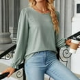 thumbnail image 5 of Baberdicy Womens Tops Women's Long Sleeve T Shirt Fashion Crew Neck Tops Solid Color Casual Blouses Plus Size Tops for Women Green, 5 of 7