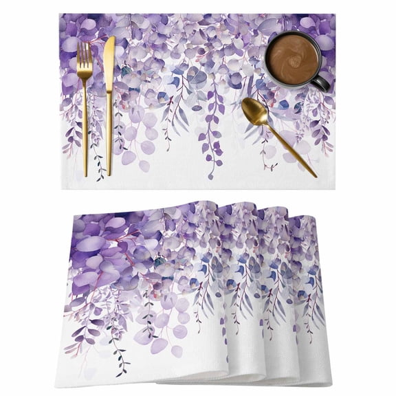 Purple Eucalyptus Placemats Set of 6 Watercolor Leaves Place Mats Table Mats Kitchen Dining Home Outdoor Party Table Decoration