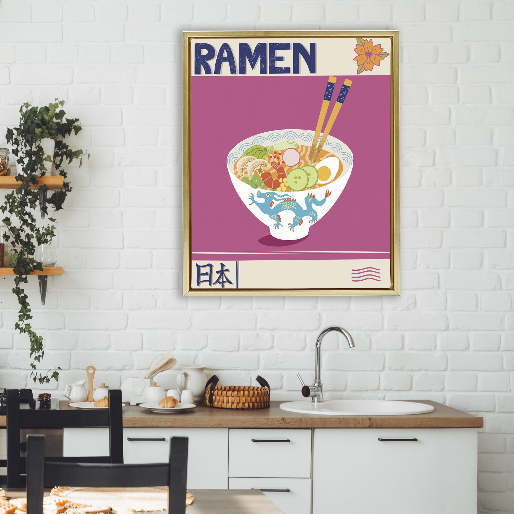Stupell Industries Enchanted Japanese Ramen Gold Framed Floater Canvas Wall Art, design by Jo Reid