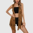thumbnail image 4 of Amidoa Open Front Coats for Women Brown Cutout Retro Suede Vest Dressy Fringe Sleeveless Waistcoat Shackets for Women M, 4 of 8