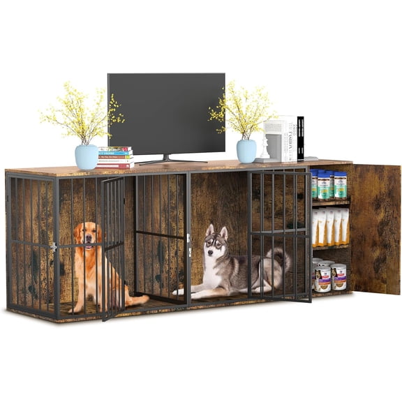 Dog Cage Furniture for 2 Dogs,Large Wooden Crate Furniture TV Stand,Large Crate Furniture with Cabinet and Removable Divider,Indoor Dog House,pet Storage Cabinet