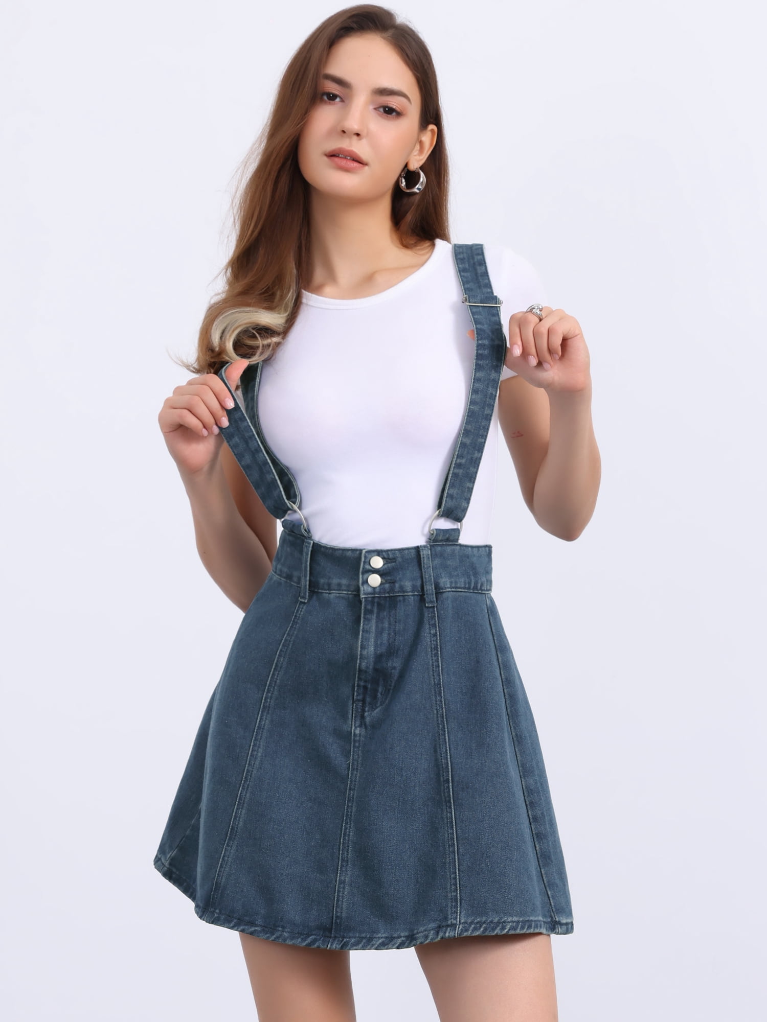 DARING DIVA Women's Overall Adjustable Strap Suspender Washed Jean Skirts S Vintage Blue