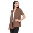 thumbnail image 3 of Women's Loose Fit Short Sleeve Draped Open Front Office Wear Solid Cardigan  Mocha M, 3 of 7