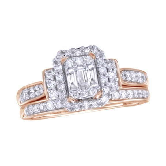 AFFY White Natural Diamond Bridal Set In 10k Rose Gold (0.63 Cttw)