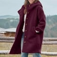 thumbnail image 4 of Women's Hooded Wool Blend Long Coat, Button Up Front with Pockets and Long Sleeve, Loose Fit Casual Winter Jacket for Cold Weather,Wine,Size L, 4 of 5