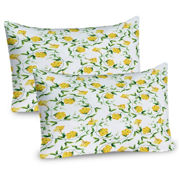 Ambesonne Yellow Flower Pillow Sham 2 Pack, Botanical Theme, 26"x20", Yellow Jade Green