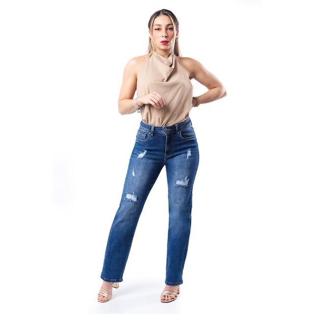 Jeans recto con rasgaduras / Juvenil, 1576 (Mezclilla tono medio) azul 15
