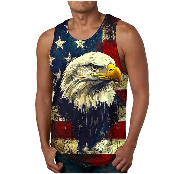 YueHuiYing USA 250th Anniversary Men's Shirt Crewneck Pullover Tank Tops Summer Sleeveless Shirts Beach Graphic Tops