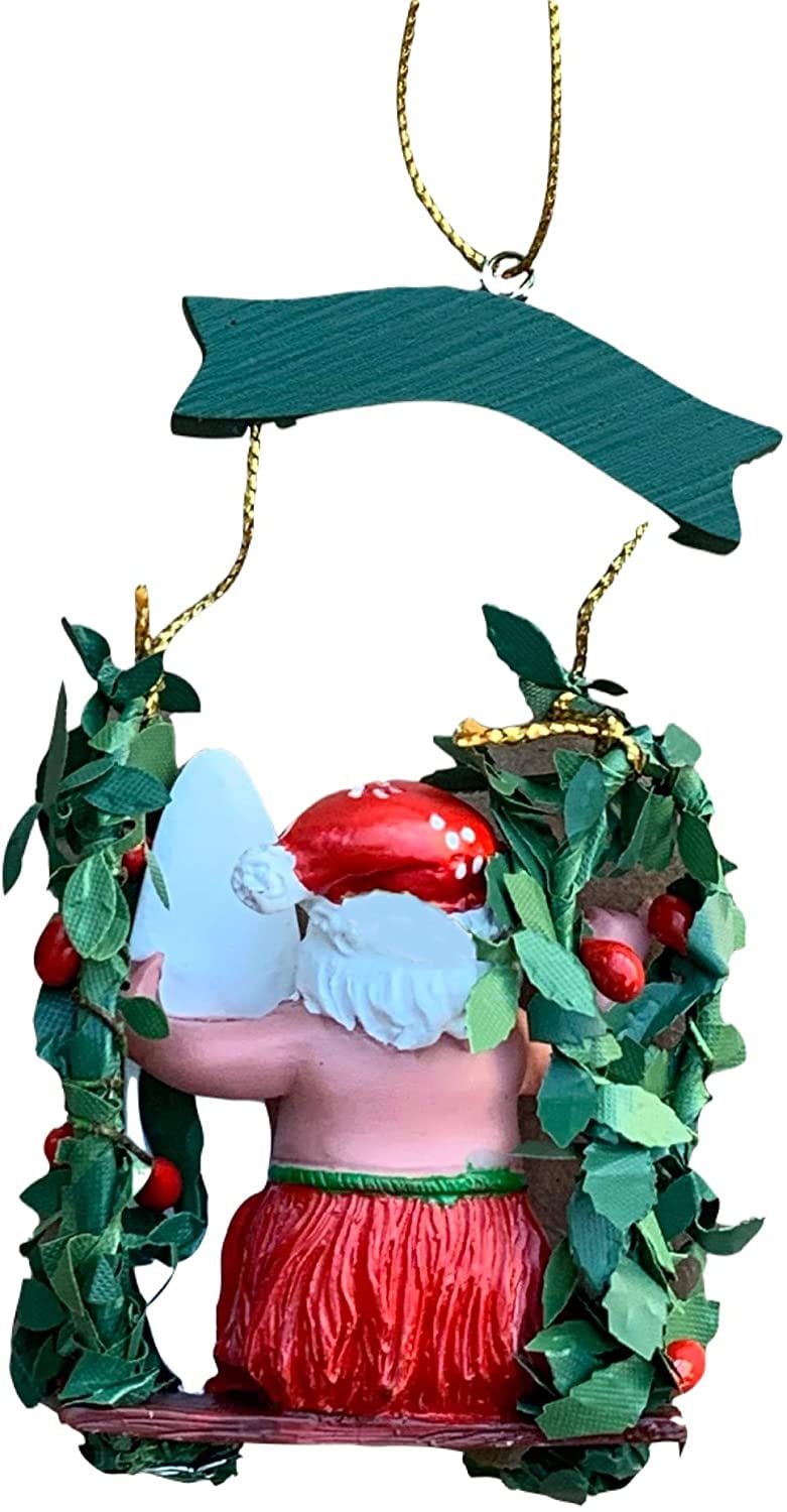 Hawaii Santa w/Surfboard On Wreath Polyresin Ornament
