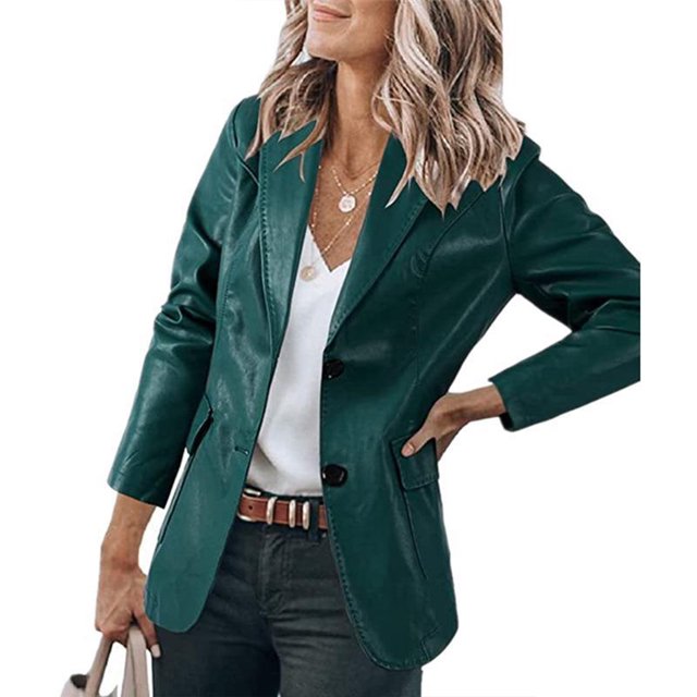 Chaqueta De Mujer, Chaqueta De Mujer Con Cuello Vuelto De Moda De Un Solo Pecho Para Trabajar Para Ir De Compras ANGGREK verde oscuro L