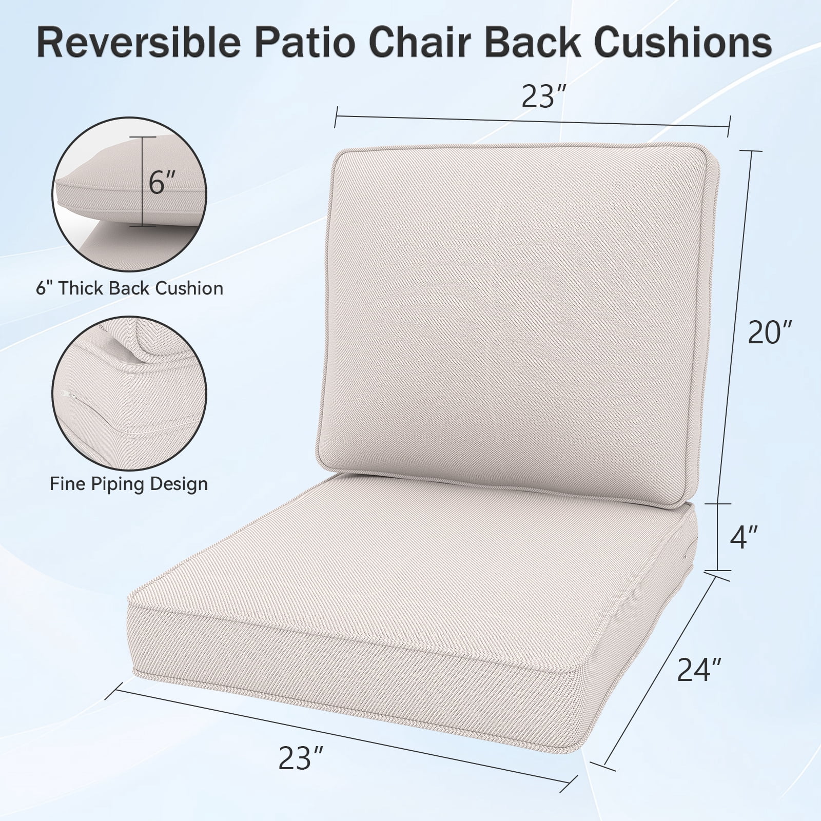 Yeahumalia 2 Packs Outdoor Patio Deep Seat Cushions 23'' x 24'', Water and Fade Resistant, Beige