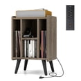 thumbnail image 1 of Gymax Support pour Tourne-Disque avec 4 Compartiments de Rangement, Pieds de Soutien, Station de Recharge, Chêne Gris, 1 of 10