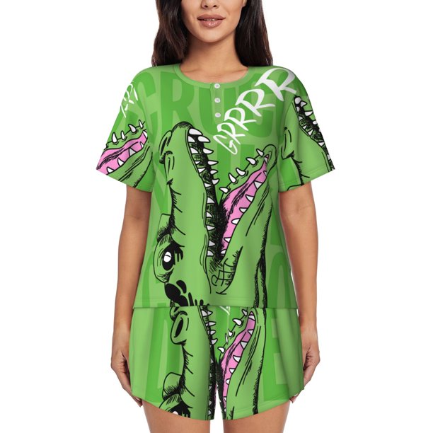 Fotbe CROCODILE HEAD Conjunto de Pijama Estampado para Mujer, 2 Piezas, Ropa de Dormir con Camiseta de Manga Corta y Shorts Suaves-Medium