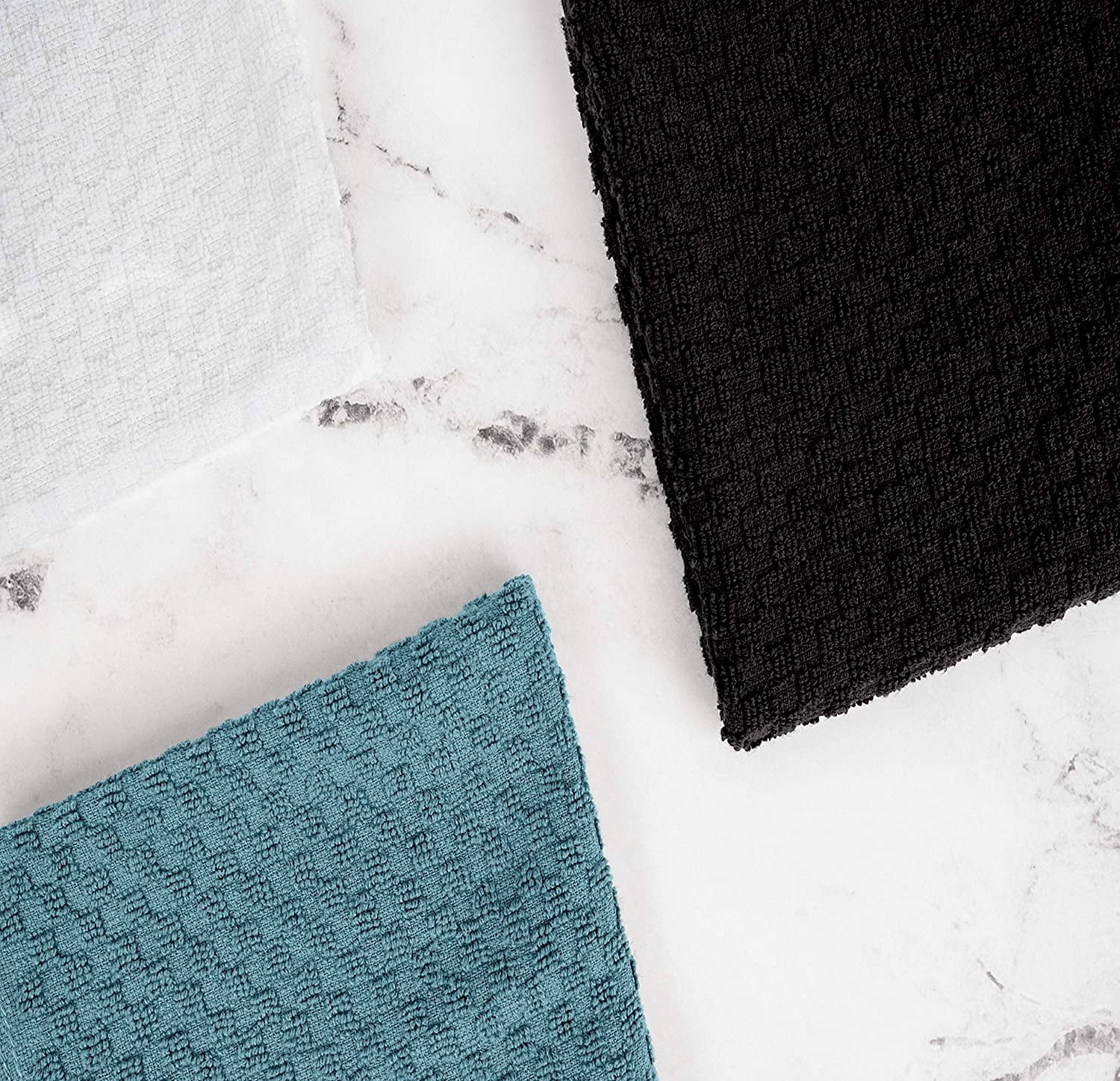 White Classic Absorbent Kitchen Towels 12 Pack - Premium 100% Cotton Dish Towels, 450GSM Thick Machine Washable Kitchen Cloth for Drying, Cleaning, Dobby Weave, Super Quality 15x26 in - Aqua