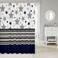 thumbnail image 2 of Manfei Cartoon Stars Print Shower Curtain 72Wx84L,Vintage Striped Bathroom Shower Curtain,White Navy, 2 of 5