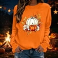 thumbnail image 4 of HOMBOM Orange Sweatshirt for Women Crew Neck Fashion Halloween Pumpkin Floral Soft Young Womens Festive Sweat Shirts Long Sleeve Fall Clothes, 4 of 5
