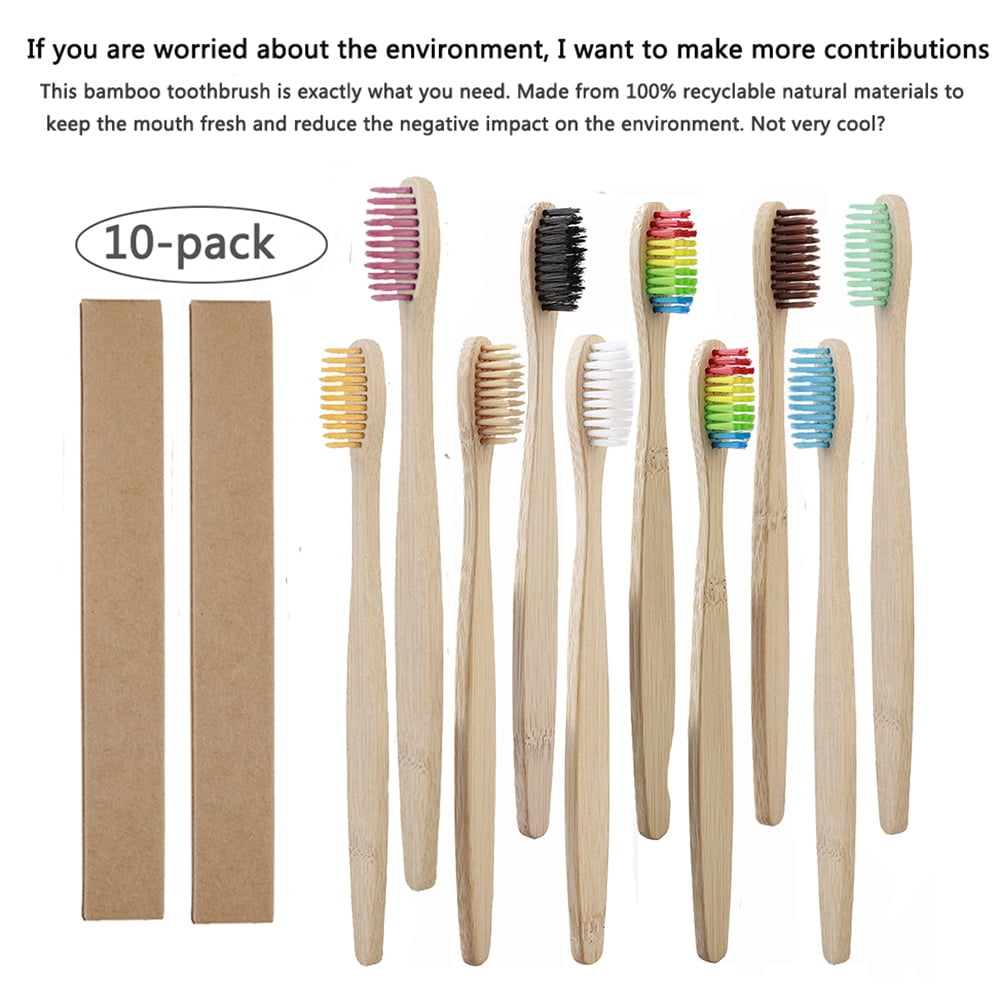 10 Pcs Bamboo Charcoal Soft Toothbrush Eco-friendly Oral Health Cleaning Handle 