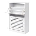 thumbnail image 4 of Hassch Narrow Shoe Storage Cabinet with 2 Flip Drawers & Ventilated Slatted Front, Space-Saving Entryway Shoe Rack Organizer for Small Spaces, 21.26"L x 9.84"W x 33.07"H, White, 4 of 10