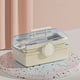 thumbnail image 4 of Organizador de maquillaje portátil de escritorio con asa | Caja de almacenamiento transparente de gran capacidad para cosméticos, joyas y artículos pequeños | Estuche de plástico azul o beige, 4 of 7