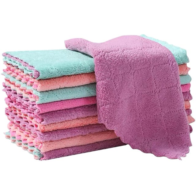 Lot de 10 Chiffons de Nettoyage en Microfibre, Réutilisables, Absorbants, Antiadhésifs, Séchage Rapide (25.5*15.5cm)