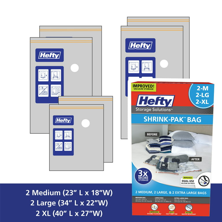 Hefty Shrink-Pak Vacuum Seal Bags, 1 Medium, 4 Large and 3 X-Large Bags