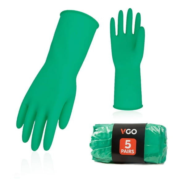 Vgo 5 Paires de Gants Ménagers Réutilisables, Gants de Vaisselle en Caoutchouc, Nettoyage de Cuisine (m, Vert, HH4601)