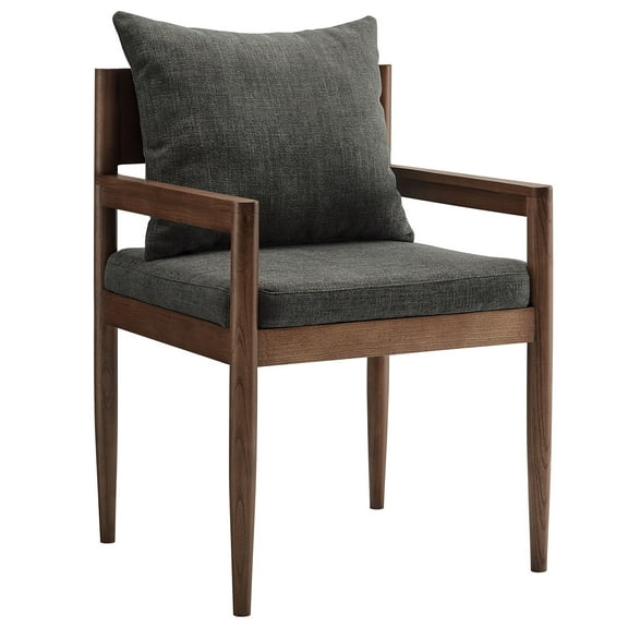 Side Dining Chair Armchair, Dark Gray, Fabric, Wood, Bar Pub Cafe Bistro Dining Kitchen Hospitality Restaurant, Modern Contemporary, HB37880
