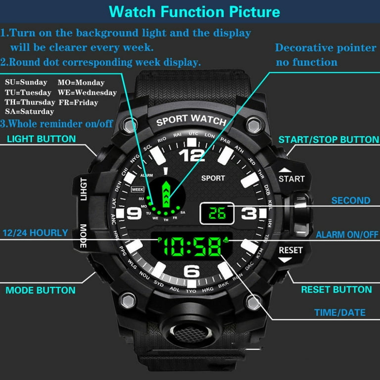 Mens watch with sales alarm and light
