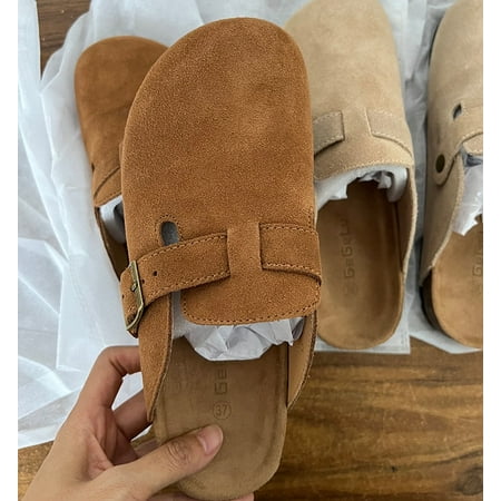 

2022 Spring Women s Closed Toe Slippers Cow Suede Leather Clogs Sandals For Women Retro Fashion Garden Mule Clog Slides 35-39