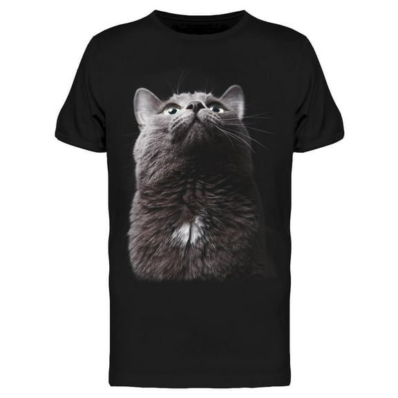 Fluffy Cat Looking Up T-Shirt Men -Image by Shutterstock, Male x-Large