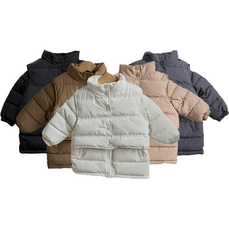 

Esaierr Two-Piece Kids Toddler Cotton Jacket Set for Boys Girls， Winter Puffer Cotton Coats +thick Warm Cotton Vest Outwear Set 1-6Y Baby Medium Length Thick Warm Coats