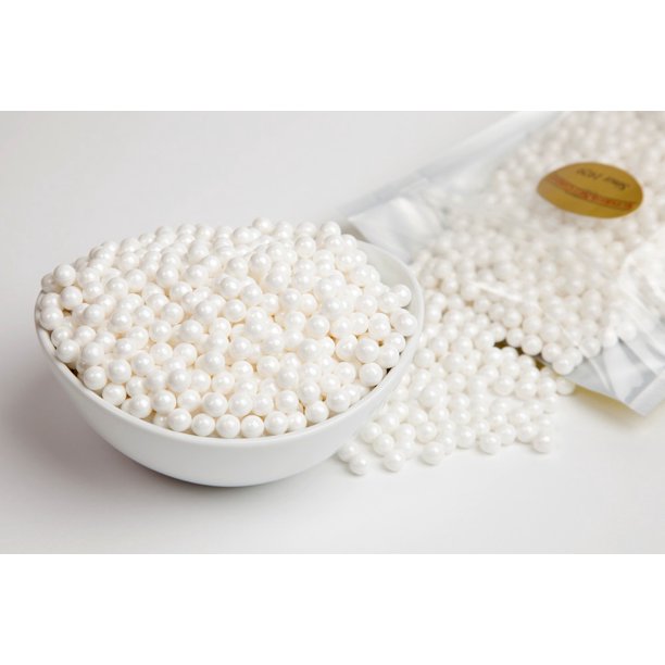 Pearl White Sugar Candy Beads (1 Pound Bag)