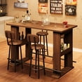 thumbnail image 4 of 63-Inch Bar Table – Wooden Coffee Bar Unit with Storage – Farmhouse Counter Height Pub Table with Metal Footrest – Kitchen, Dining Room, Living Room, Bistro – Walnut Finish, 4 of 7