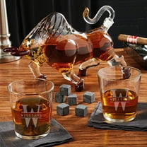 Oakmont Custom El Matador Liquor Decanter Set with Engraved On The Rocks Glasses