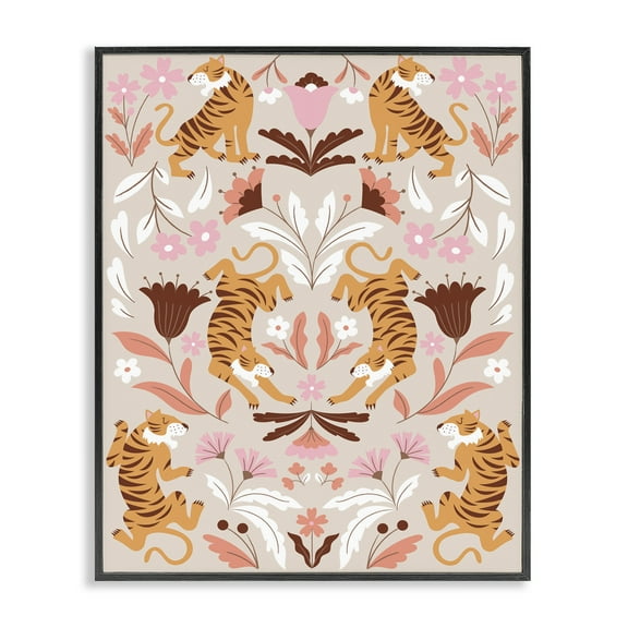 Stupell Industries Mirrored Boho Tigers Animals Painting Black Framed Art Print Wall Art, 24 x 30