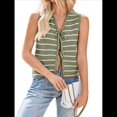 thumbnail image 1 of Suéter de Punto A Crochet para Mujer, Sin Mangas, con Cuello en V y Lazo Frontal, A Rayas, Estilo , para Verano 2025 Verde S, 1 of 9