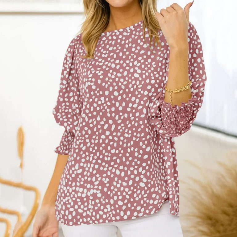 SMihono Girls Tunic Boho Graphic T-Shirts Spring Vintage Floral Dots Print  Basic Tees Flared Lantern Short Sleeve Crew Neck Summer Tops Slim Fit  Vacation Relaxed Dressy Casual Shirts Pink 12 