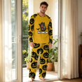 thumbnail image 3 of Men's Halloween Pajama Set Long Sleeve Raglan Soft Cotton Loungewear with Letter Top & Full Length Pants for Home Night Yellow 3XL, 3 of 6