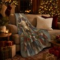 thumbnail image 3 of Highland Cow with Wildflowers Barn Stars and Flag Inspired Arch, Rustic Farmhouse Art for Cow Lovers, Cozy Flannel Blanket for Living Room and Bedroom, Housewarming Gift, Home Decor, 3 of 9