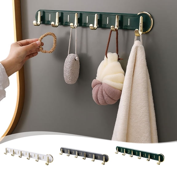 Weloille Coat Rack Wall Mounted - 6 Hooks, Heavy Duty for Hanging, Adhesive Hooks, Utility Hooks for Organizing Living Room, Dormitory and Bathroom Supplies